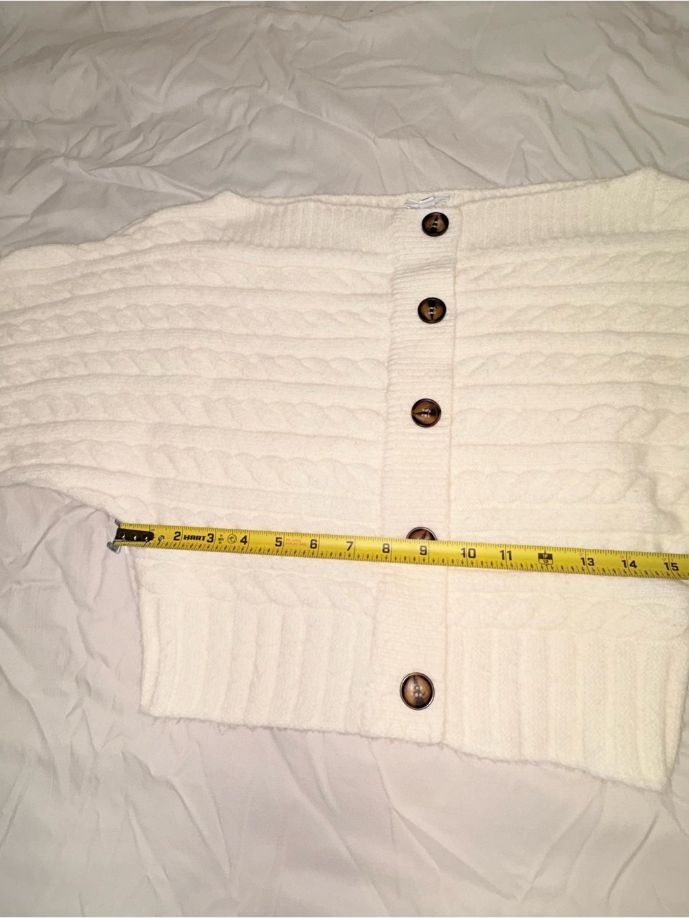Le Lis Cream Off-the-Shoulder Cropped Cable Knit Sweater - Picture 7 of 8